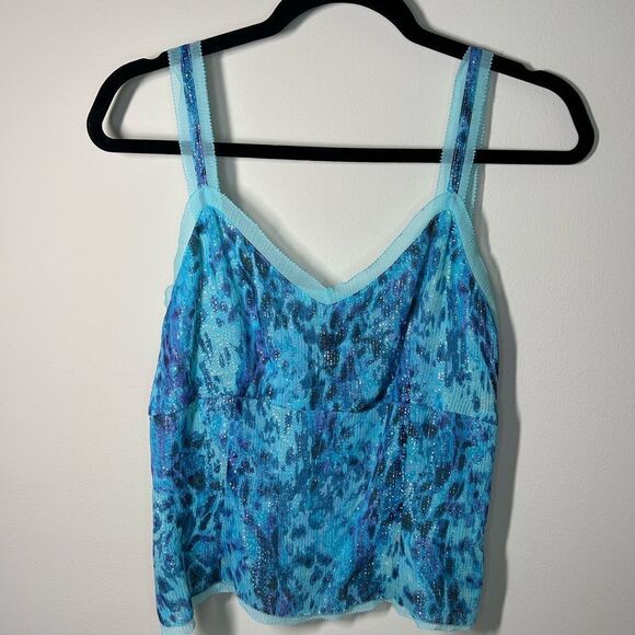 DD Collection Y2K Silk Metallic Mermaid Blue Sexy Slip Blouse Cami Lace - Picture 7 of 12
